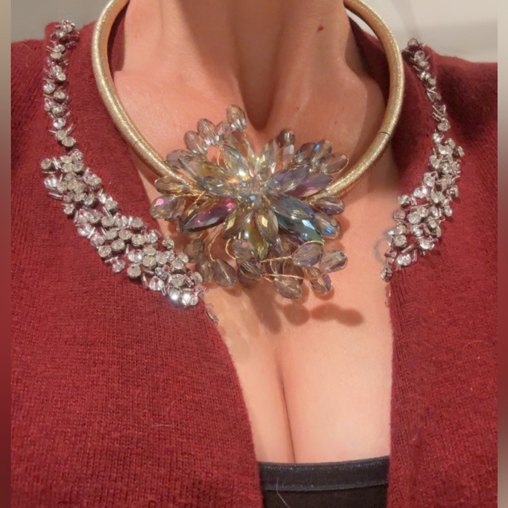 Iridescent Crystal Gardenia Statement Necklace - Gift Ready ❤️